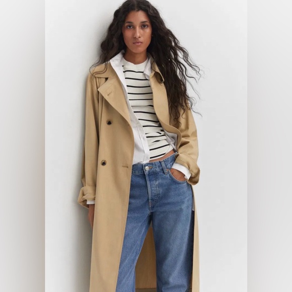 Mango Beige Women's Fluid Tencel Double Breasted Trench Coat - Picture 3 of 9